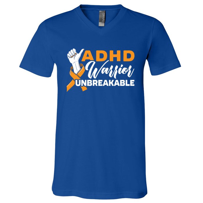 Adhd Warrior Unbreakable Embrace Neurodiversity Gift V-Neck T-Shirt