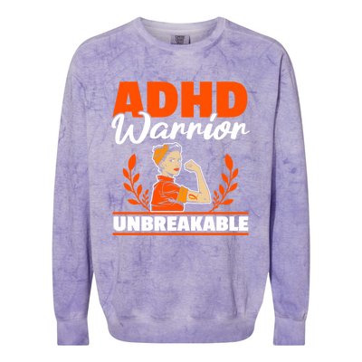 Adhd Warrior Unbreakable Nuerodiversity Think Differently Gift Colorblast Crewneck Sweatshirt