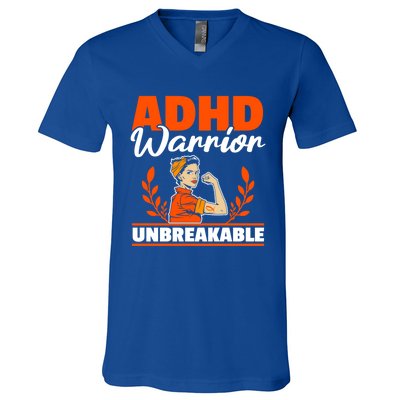 Adhd Warrior Unbreakable Nuerodiversity Think Differently Gift V-Neck T-Shirt