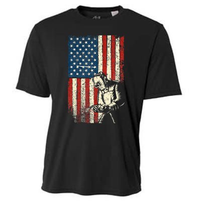 American Welder USA Flag Welding Construction Metalworking Cooling Performance Crew T-Shirt