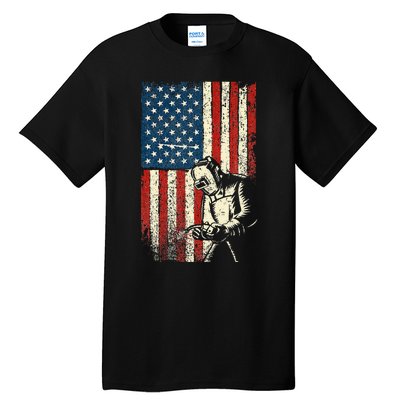 American Welder USA Flag Welding Construction Metalworking Tall T-Shirt