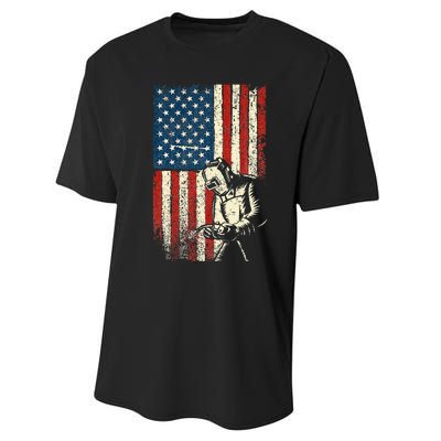 American Welder USA Flag Welding Construction Metalworking Performance Sprint T-Shirt