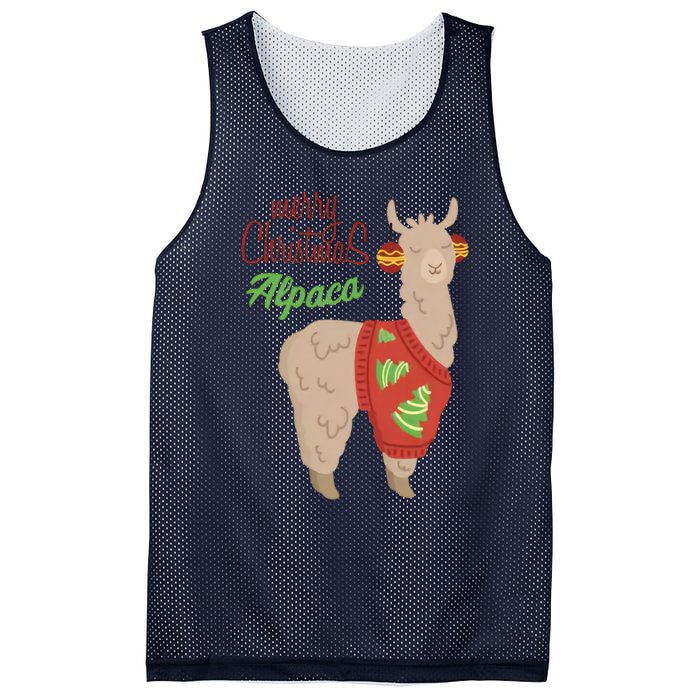 Alpaca With Ugly Christmas Mesh Reversible Basketball Jersey Tank