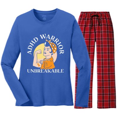 Adhd Warrior Unbreakable Embrace Neurodiversity Gift Women's Long Sleeve Flannel Pajama Set 