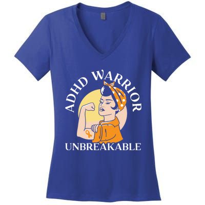 Adhd Warrior Unbreakable Embrace Neurodiversity Gift Women's V-Neck T-Shirt