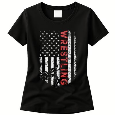 American Wrestling US Flag Wrestling For Wresters Womens T-Shirt