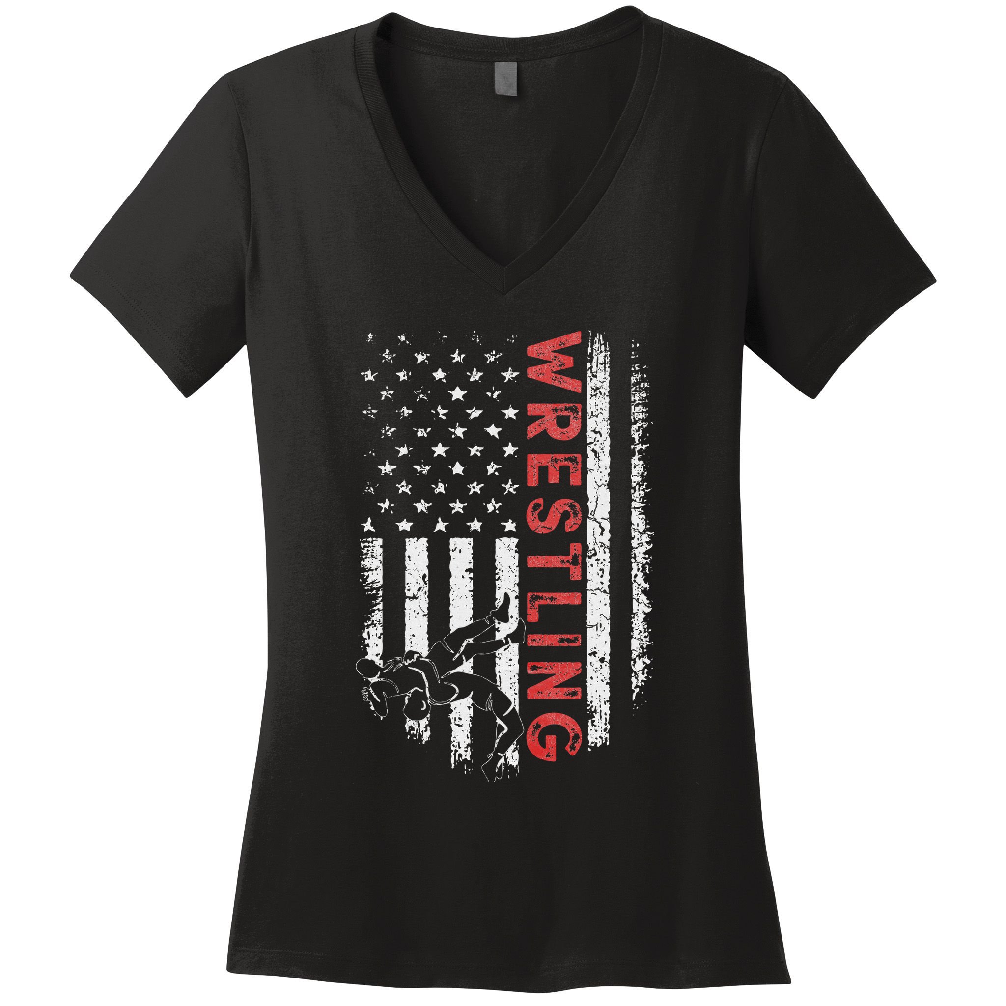 American Wrestling US Flag Wrestling For Wresters Women's V-Neck T-Shirt
