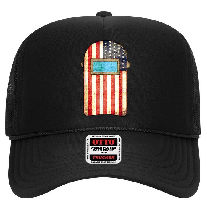 American Welder | US Flag Welding Hood Gift High Crown Mesh Back Trucker Hat