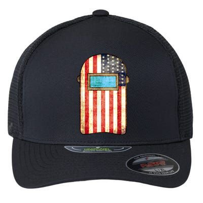 American Welder | US Flag Welding Hood Gift Flexfit Unipanel Trucker Cap