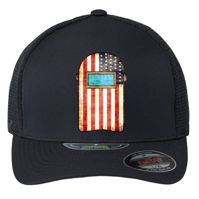 American Welder | US Flag Welding Hood Gift Flexfit Unipanel Trucker Cap