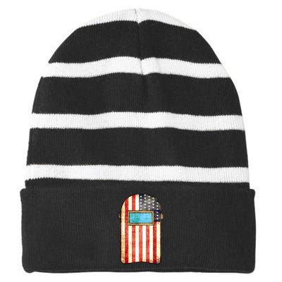 American Welder | US Flag Welding Hood Gift Striped Beanie with Solid Band