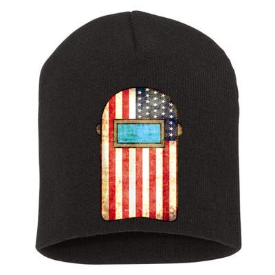 American Welder | US Flag Welding Hood Gift Short Acrylic Beanie