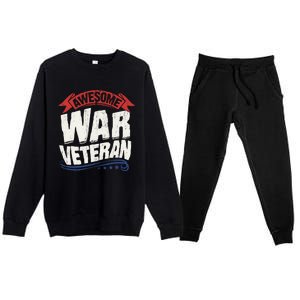 Awesome War Veteran Gift Retro America Flag Gift Veteran's Day Gift Premium Crewneck Sweatsuit Set