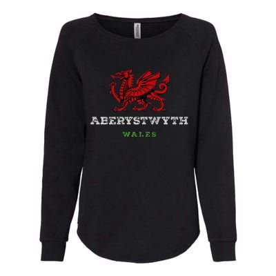 Aberystwyth Wales Welsh Dragon Flag Vintage Womens California Wash Sweatshirt