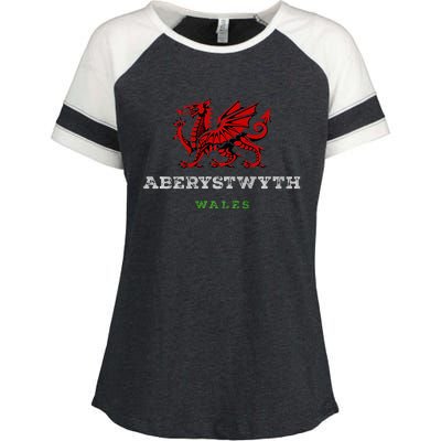 Aberystwyth Wales Welsh Dragon Flag Vintage Enza Ladies Jersey Colorblock Tee