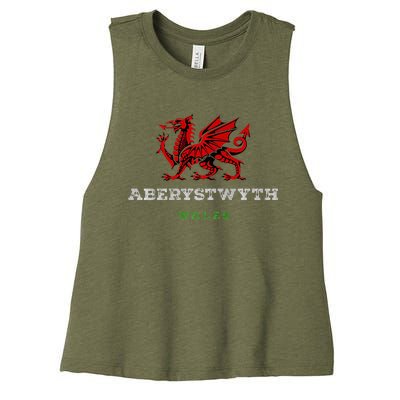 Aberystwyth Wales Welsh Dragon Flag Vintage Women's Racerback Cropped Tank