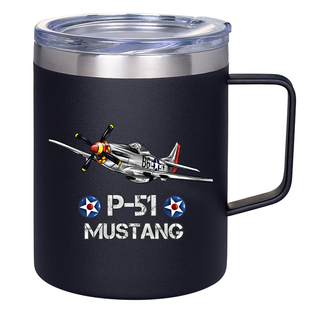 American World War 2 Pcool Gift51 Mustang Fighter Airplane Gift 12oz Stainless Steel Coffee Mug