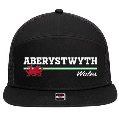 Aberystwyth Wales Welsh Dragon Flag Vintage 7 Panel Mesh Trucker Snapback Hat