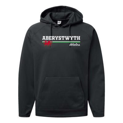 Aberystwyth Wales Welsh Dragon Flag Vintage Performance Fleece Hoodie