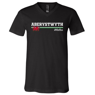 Aberystwyth Wales Welsh Dragon Flag Vintage V-Neck T-Shirt