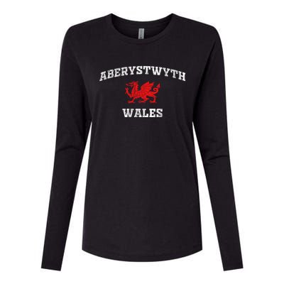 Aberystwyth Wales Welsh Dragon Flag Vintage Womens Cotton Relaxed Long Sleeve T-Shirt