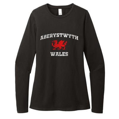 Aberystwyth Wales Welsh Dragon Flag Vintage Womens CVC Long Sleeve Shirt