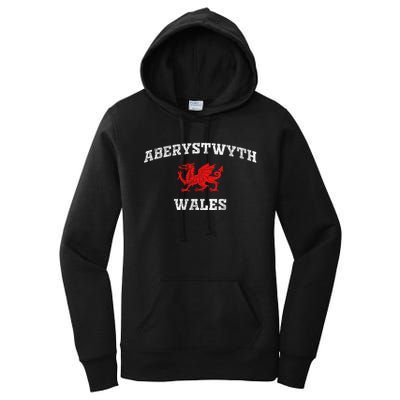 Aberystwyth Wales Welsh Dragon Flag Vintage Women's Pullover Hoodie