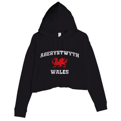 Aberystwyth Wales Welsh Dragon Flag Vintage Crop Fleece Hoodie