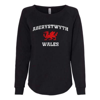 Aberystwyth Wales Welsh Dragon Flag Vintage Womens California Wash Sweatshirt