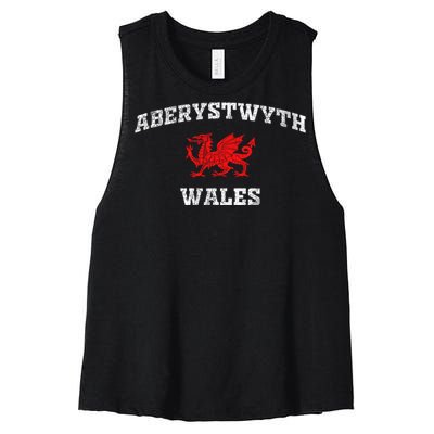 Aberystwyth Wales Welsh Dragon Flag Vintage Women's Racerback Cropped Tank