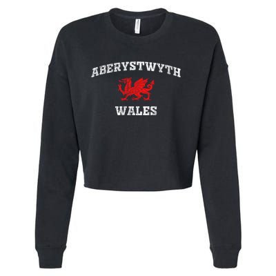 Aberystwyth Wales Welsh Dragon Flag Vintage Cropped Pullover Crew