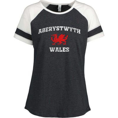 Aberystwyth Wales Welsh Dragon Flag Vintage Enza Ladies Jersey Colorblock Tee