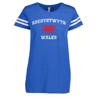 Aberystwyth Wales Welsh Dragon Flag Vintage Enza Ladies Jersey Football T-Shirt