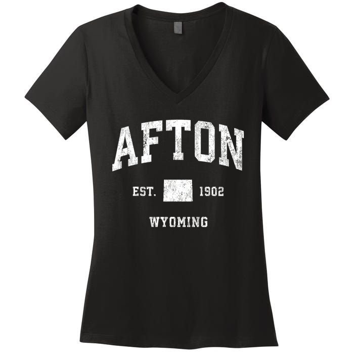 Afton Wyoming Wy Vintage Athletic Women's V-Neck T-Shirt