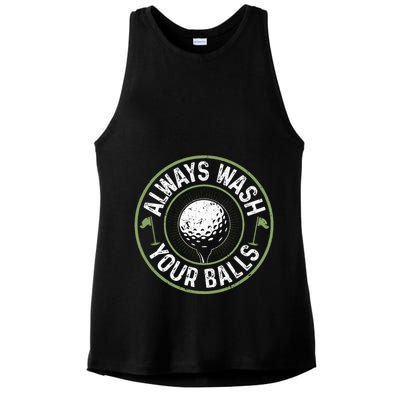 Always Wash Your Balls Golf Lover Golfer Golfing Life Ladies PosiCharge Tri-Blend Wicking Tank
