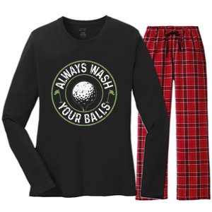 Always Wash Your Balls Golf Lover Golfer Golfing Life Women's Long Sleeve Flannel Pajama Set 