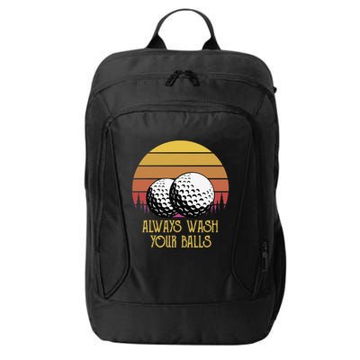 Always Wash Your Balls Adult Humor Retro Sunset Golf City Backpack