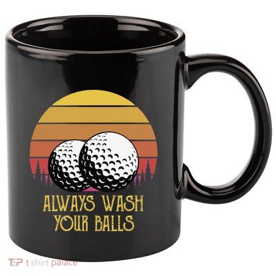 Always Wash Your Balls Adult Humor Retro Sunset Golf 11oz C Handle Ceramic Mug