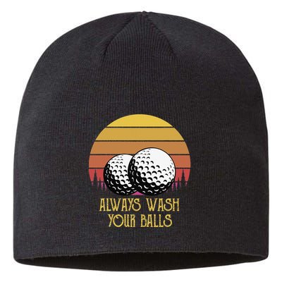 Always Wash Your Balls Adult Humor Retro Sunset Golf Sustainable Beanie