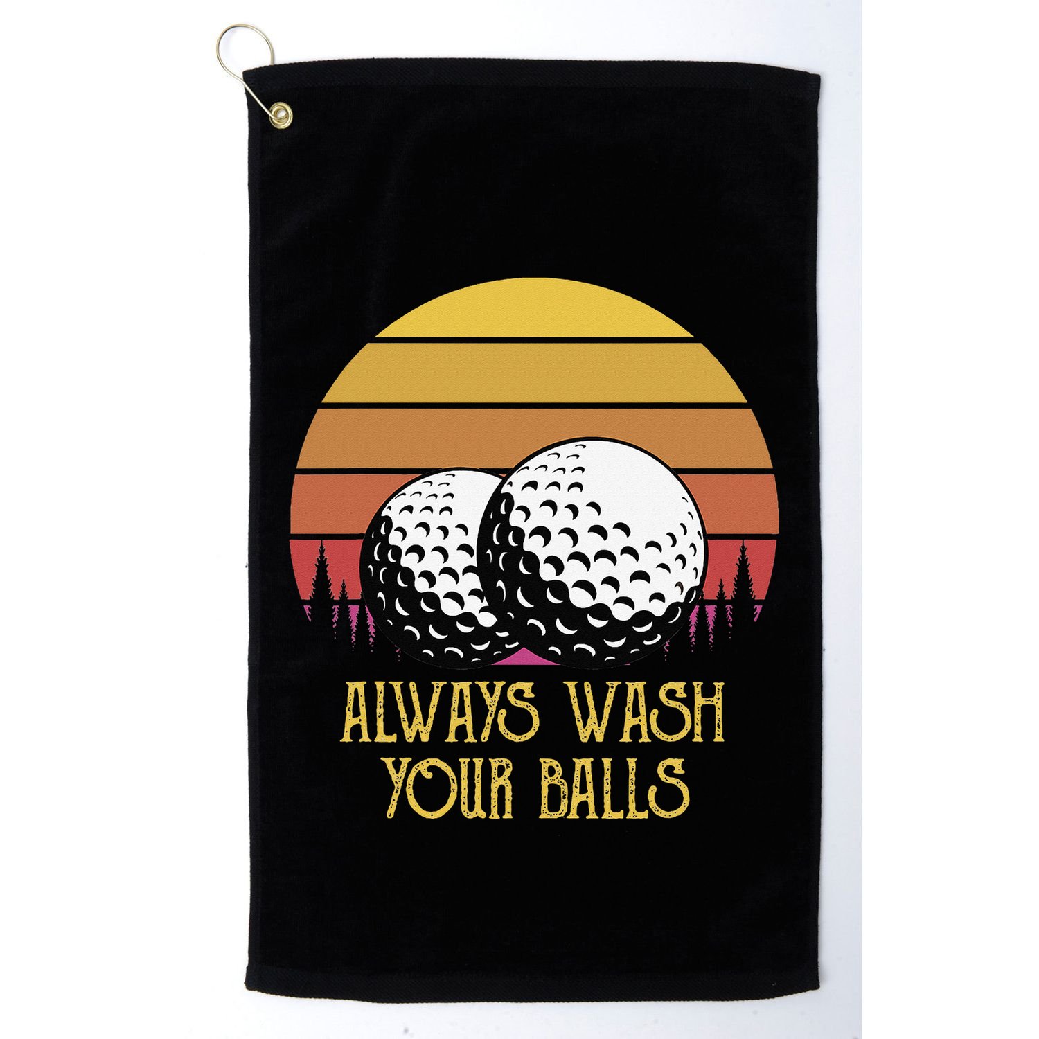 Always Wash Your Balls Adult Humor Retro Sunset Golf Golf Towel