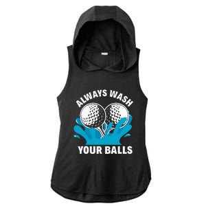 Always Wash Your Balls Funny Golf Ladies PosiCharge Tri-Blend Wicking Draft Hoodie Tank