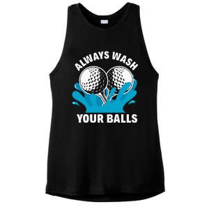 Always Wash Your Balls Funny Golf Ladies PosiCharge Tri-Blend Wicking Tank