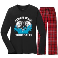 Always Wash Your Balls Funny Golf Women's Long Sleeve Flannel Pajama Set 