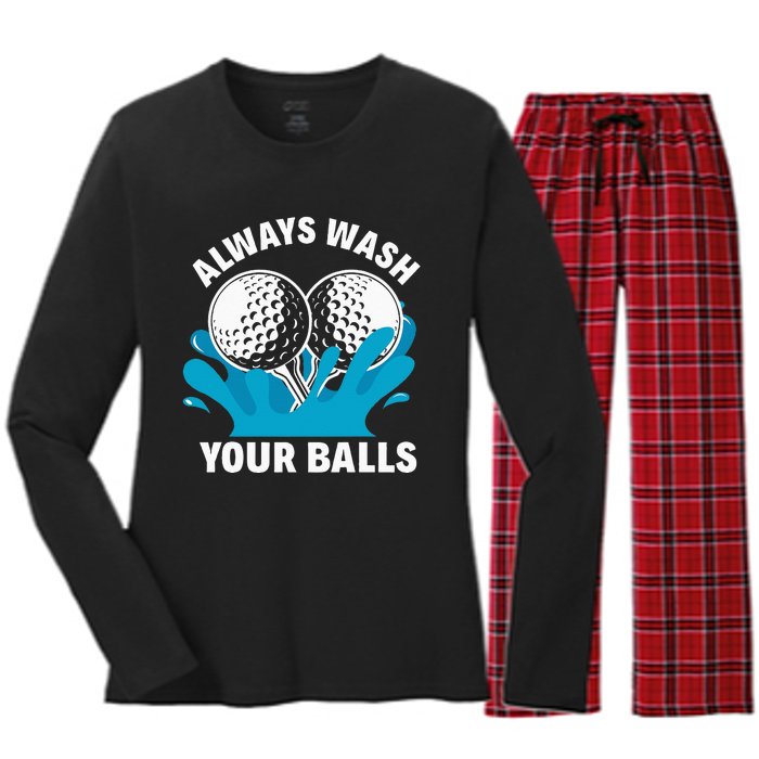 Always Wash Your Balls Funny Golf Women's Long Sleeve Flannel Pajama Set 