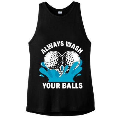 Always Wash Your Balls Funny Golf Ladies PosiCharge Tri-Blend Wicking Tank