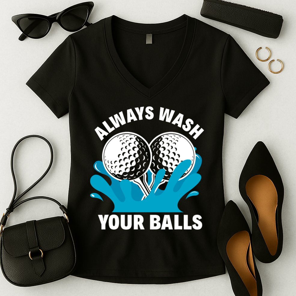 Always Wash Your Balls Funny Golf Women's V-Neck T-Shirt