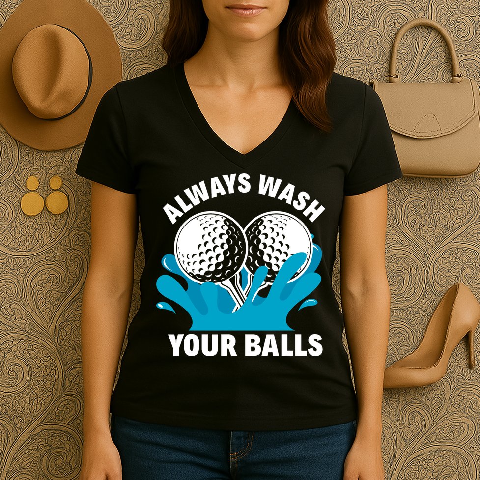 Always Wash Your Balls Funny Golf Women's V-Neck T-Shirt
