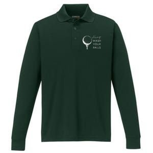 Always Wash Your Balls Funny Golf Performance Long Sleeve Polo