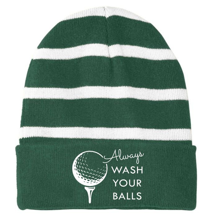 Always Wash Your Balls Funny Golf Striped Beanie with Solid Band