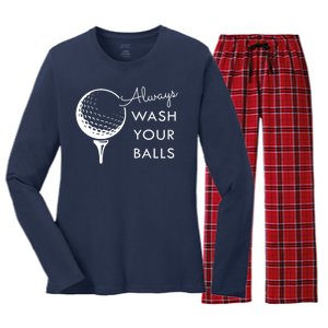 Always Wash Your Balls Funny Golf Women's Long Sleeve Flannel Pajama Set 